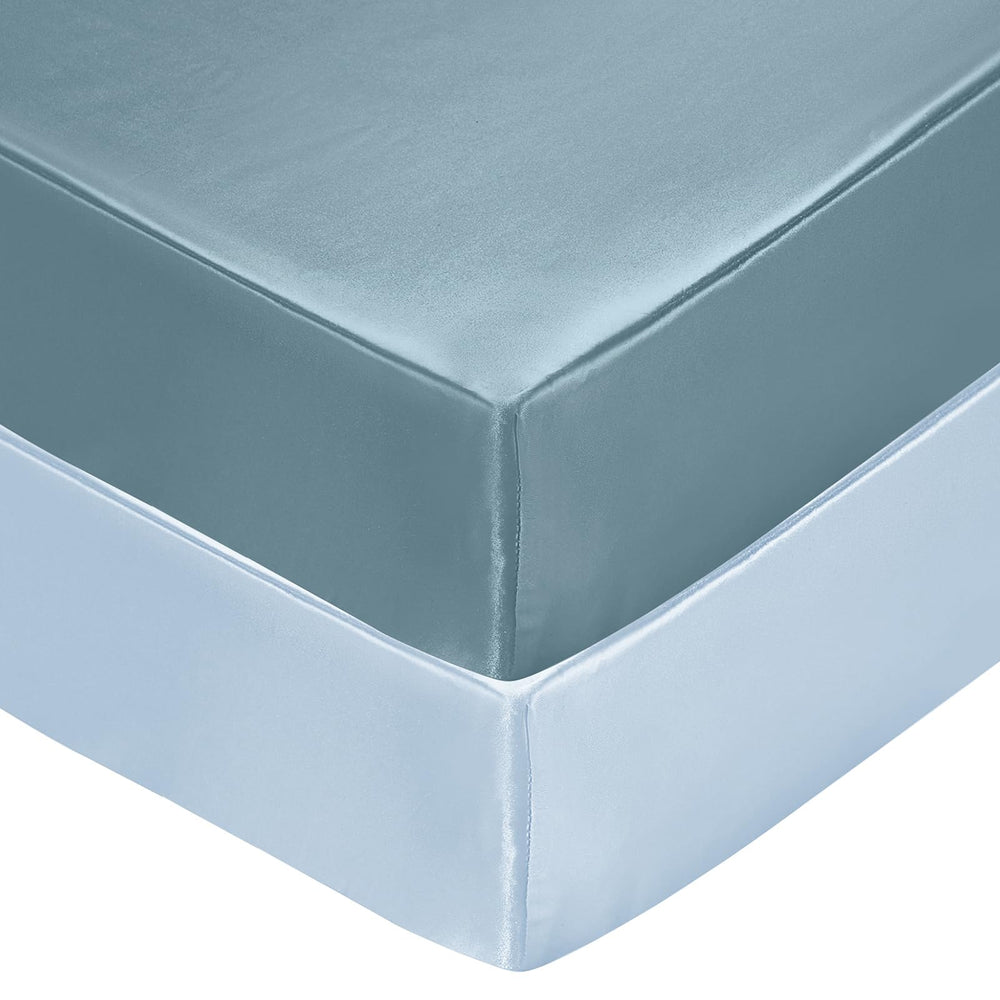 SiinvdaBZX satin mini crib sheets pair in fog blue and light blue for silky soft comfort.