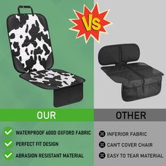 Siivton cow print car seat cover with mesh pockets ideal for bottles and toys