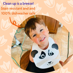 Silly Goose Panda Bib with adjustable neck fits growing babies.