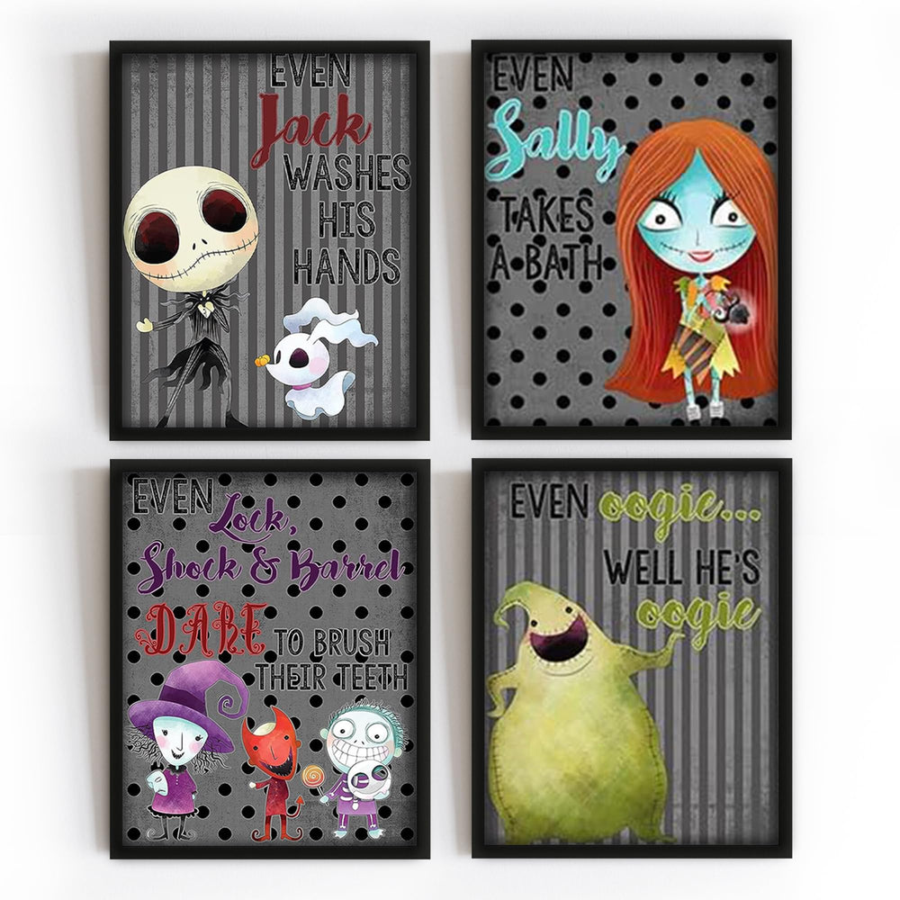 Silly Goose Gifts bathroom art set featuring Jack and Sally adds playful charm to your bathroom.