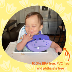 Silly Goose hippo bib adjustable-strap accommodates growing children