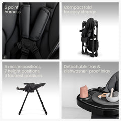 Silver Cross Gourmet high chair recline seat for newborn cradle mode, enabling family meals