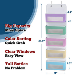 Simple Houseware closet-door organizer installed, showing easy accessibility via tall-item pockets.