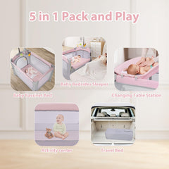 SIMPLGIRL bedside bassinet adjustment shows 3 levels for different heights.