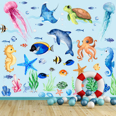 Sinekong ocean fish wall decals with baby shark for playful nursery decor