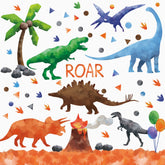 Sinekong watercolor dinosaur wall decals sheet collection — vivid dinosaurs brighten kid's room decor and imagination
