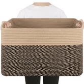 SIXDOVE 75L large blanket basket front view showing sturdy cotton rope for storage