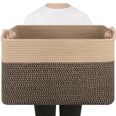 SIXDOVE 75L large blanket basket front view showing sturdy cotton rope for storage