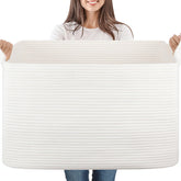 SIXDOVE 95L large storage basket in white shows roomy capacity for blankets or toys.