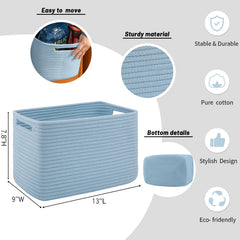 SIXDOVE cotton rope basket close-up weave blue highlights soft texture for safe decorative storage