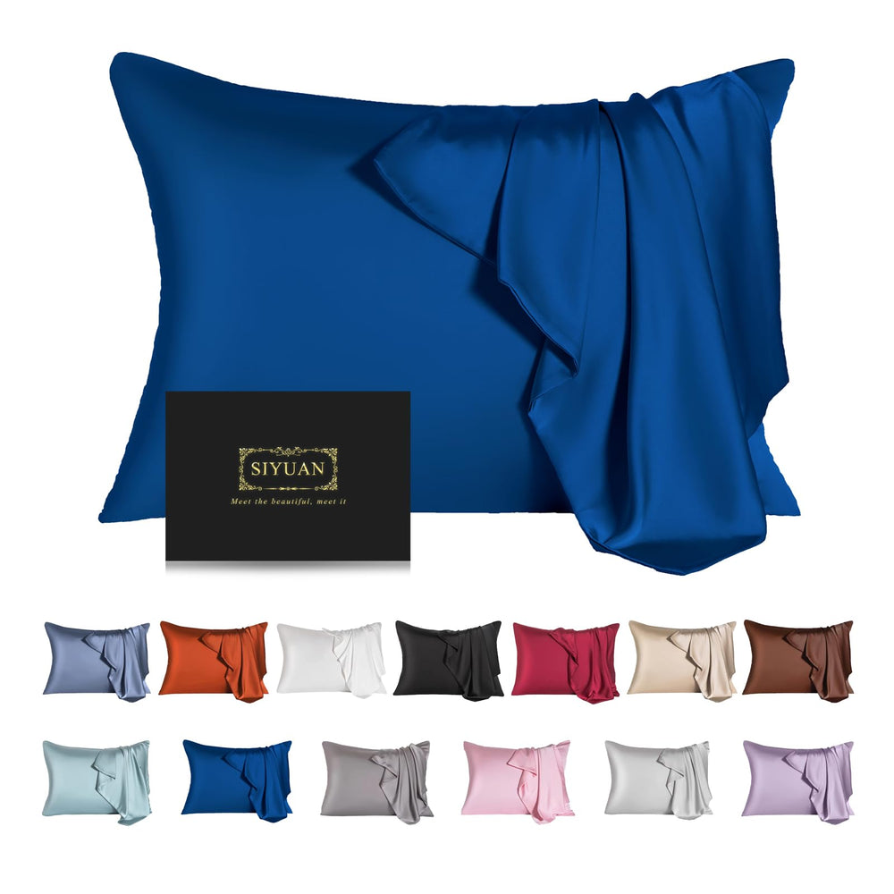 SIYUAN Mulberry Silk Pillowcase Gem Blue closeup shows ultra-soft fabric for hair and skin