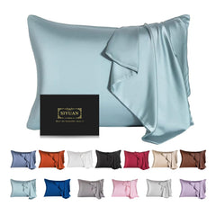 SIYUAN toddler aqua blue silk pillowcase smooth skin and hair
