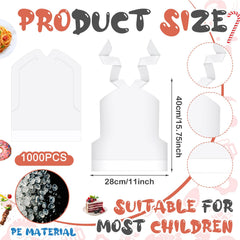 Skicuff disposable bib with neck-tie design on child for easy adjustable fit