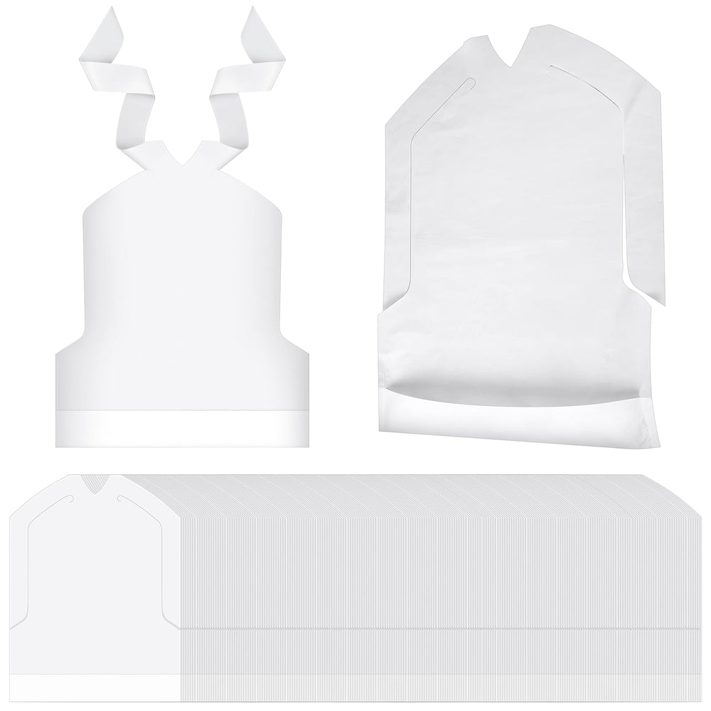 Skicuff white bulk-pack disposable bibs ready for family meals and mess protection