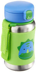 Skip Hop Dino stainless steel sippy cup front view highlights durable kid-friendly design