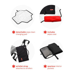 Skip Hop Pronto Signature mesh pocket holding four diapers and essentials
