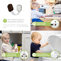 Skyla Homes Baby Locks adhesive image highlighting screw-free mounting.