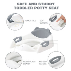 SKYROKU potty seat with step illustrates adjustable height for growing toddlers.