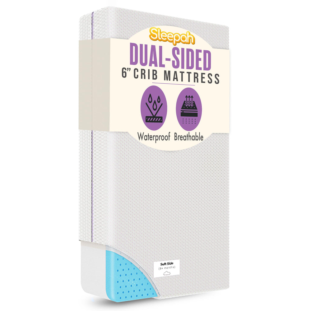Sleepah 6-inch crib mattress closeup showing waterproof cover protection