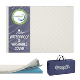 Sleepah Pack and Play Mattress foam pad folded for compact storage and portability.