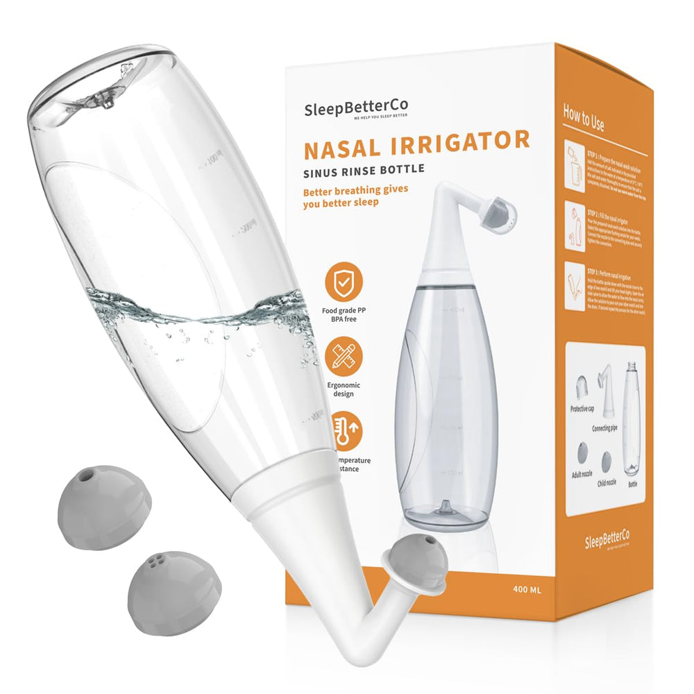 SleepBetterCo nasal irrigator bottle top view for easier rinsing and clearer airways.