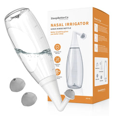 SleepBetterCo nasal irrigator bottle top view for easier rinsing and clearer airways.