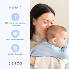 SleepingBaby Two-way zipper detail showcases quick diaper changes with smooth guards for safety.