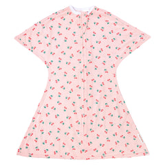 SleepingBaby Zipadee-Zip swaddle with cherries print supports cozy arms-up sleep