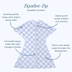 SleepingBaby Zipadee-Zip transition swaddle zipper feature enables easy diaper changes