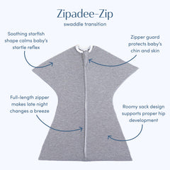 SleepingBaby Zipadee-Zip zipper feature enables quick diaper changes at night.