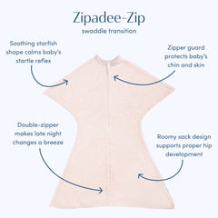 SleepingBaby Zipadee-Zip shows two-way zipper for quick diaper changes and calm night routines.