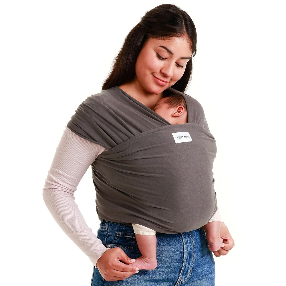 Sleepy Wrap close cuddle in dark gray for soothing baby bonding.