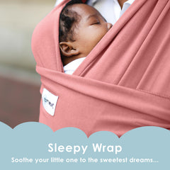 Sleepy Wrap pink worn front carry enables hands-free tasks.