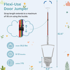 Slevoo baby jumper adjustable strap illustrating customizable height for growing babies