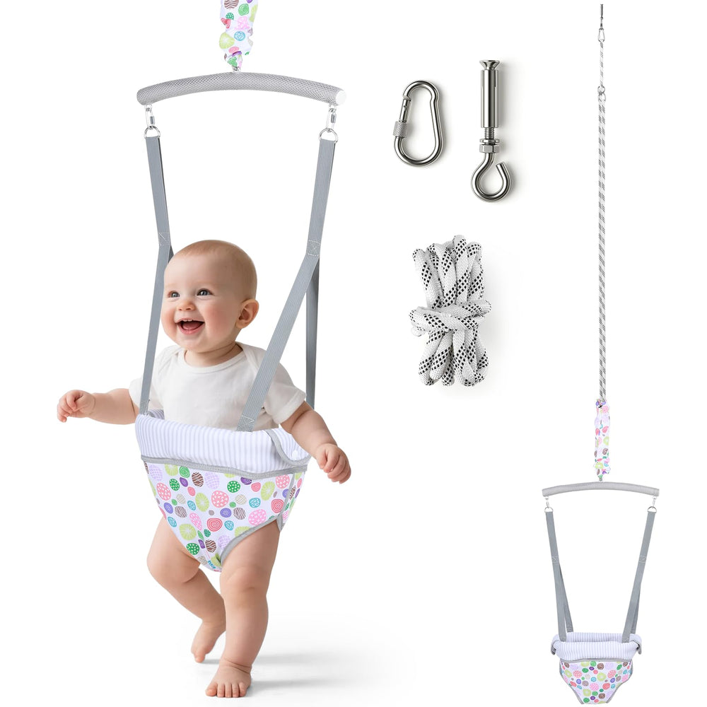Slevoo Baby Jumper ceiling attachment demonstrates sturdy hook for safe suspended play