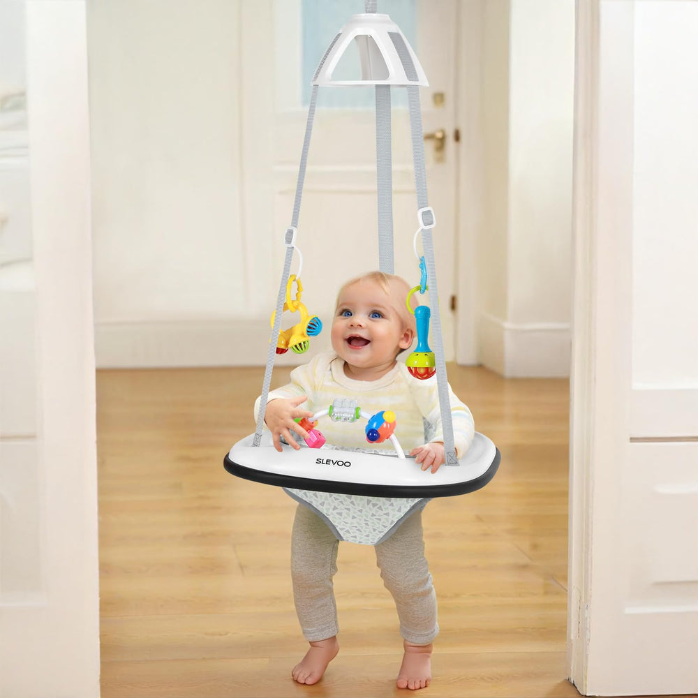 Slevoo Baby Jumper doorframe setup shows safe doorway play for active infants.