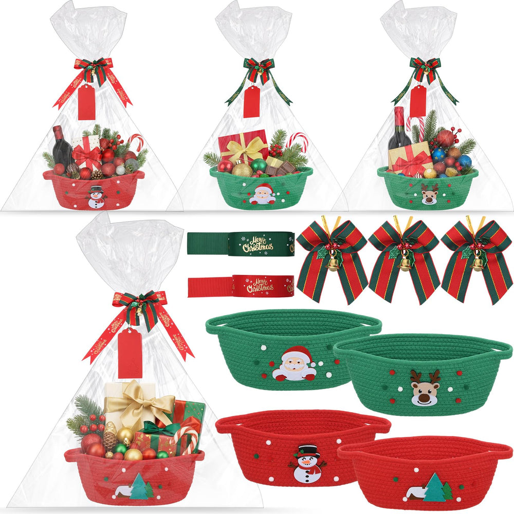 Sliner Christmas woven baskets 4-pack with handles for organized gift wrapping and display