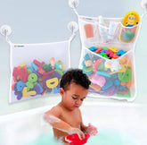 Slonser large bath toy holder in corner mesh bag keeps tub toys organized and dry.