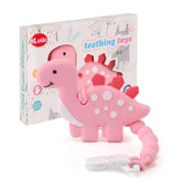Slotic dinosaur teether closeup showing safe food-grade silicone for gentle gums.
