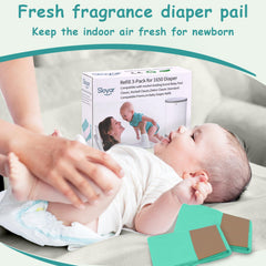 Sloyar odor-elimination diaper pail refills reducing diaper odor in nursery.