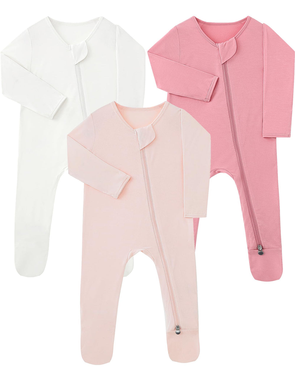 Slumber Buddy baby footed pajamas pink front view for all-night comfort in 3-6 months