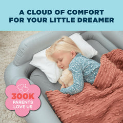 SlumberPod SlumberTot inflated bed shown with integrated side rails