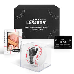 Smart and Sporty baby handprint kit box front, gift-ready keepsake for new parents