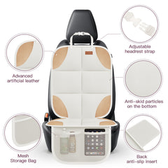 SMART ELF car seat protector beige back view illustrating anti-slip backing.