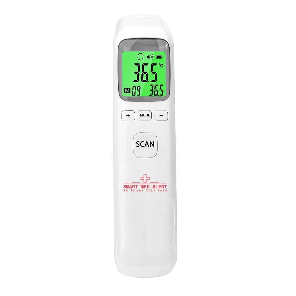 Smart Med Alert forehead thermometer no-touch use offers hygienic family checks.