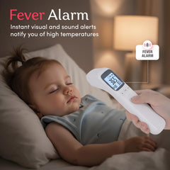 Smart Med Alert forehead thermometer three-color indicators aid fast fever status at a glance.