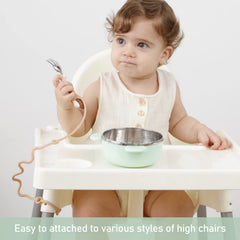 SMAutoLife utensil holder strap clip-on high chair demonstrates secure feeding.