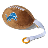 Smilo Detroit Lions plush pacifier holder, front view shows team pride and safe design.