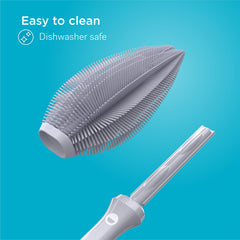 Smilo dishwasher-safe brush simplifies sanitizing and top-rack cleaning.