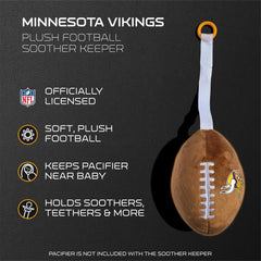 Detailed Vikings logo on Smilo plush pacifier holder fabric.